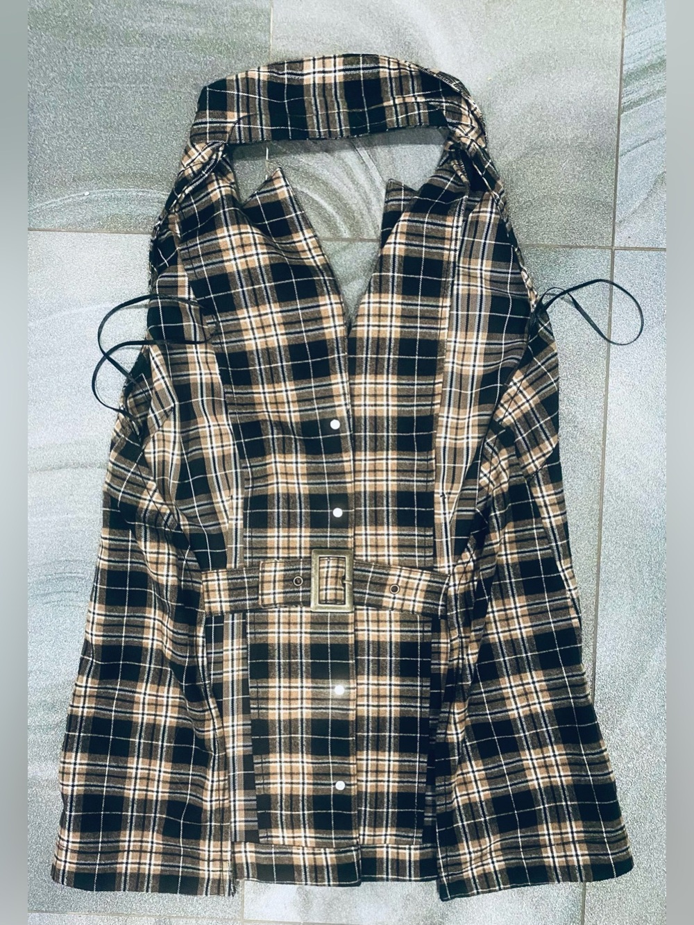 Pilcro Anthropologie 2 Piece Set Halter Backless Top Plaid Mini Skirt Sz L NWOT - Picture 7 of 9